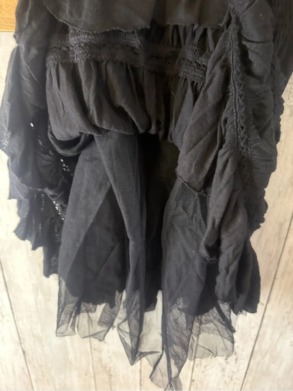Free People boho black blue crochet mini dress Lined boho gypsy flowy lace XS
